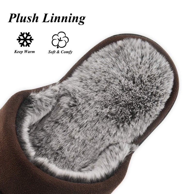 DL Men's Memory Foam Slippers with Fuzzy Plush Lining, Dark Brown, 9-10 - Image 2